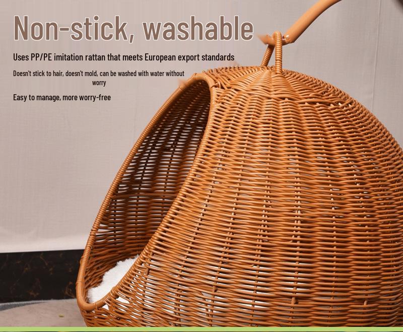 Rattan Cat Villa: Washable, Year-Round Cat House & Dog Bed