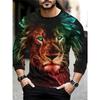 T Shirt for Mens Wolf Pattern Print Long Sleeve Leisure 3D Polyester Man's T-shirts