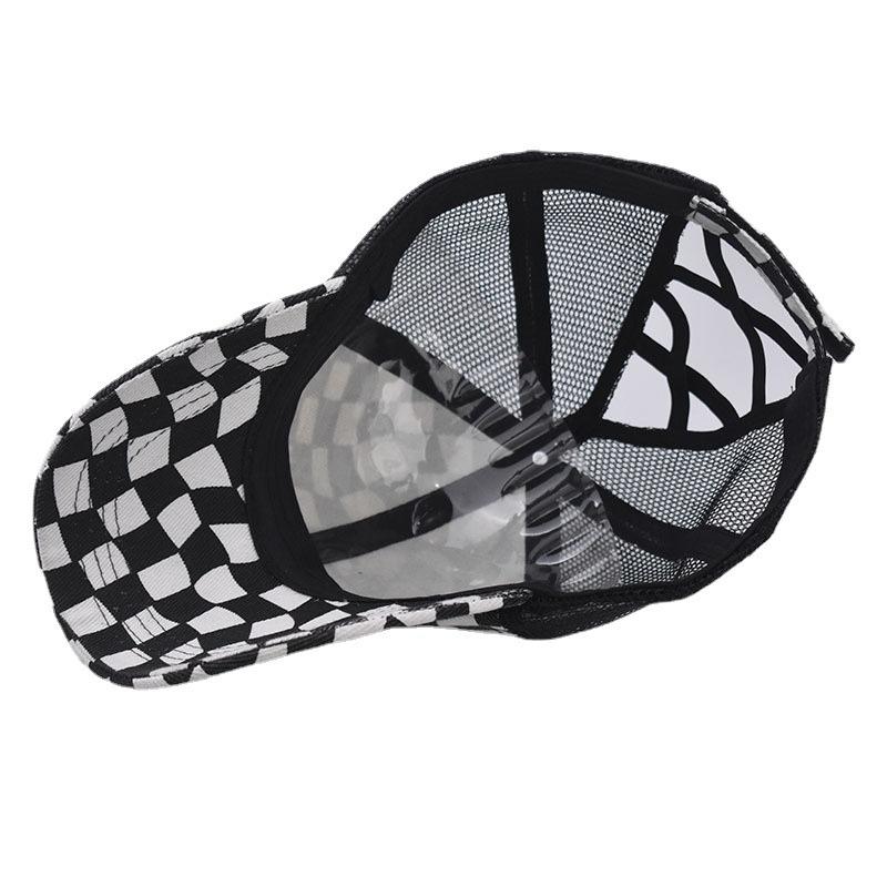 Checkered Mesh Baseball Cap for Men Women, Retro Plaid Trucker Hat with Breathable Net