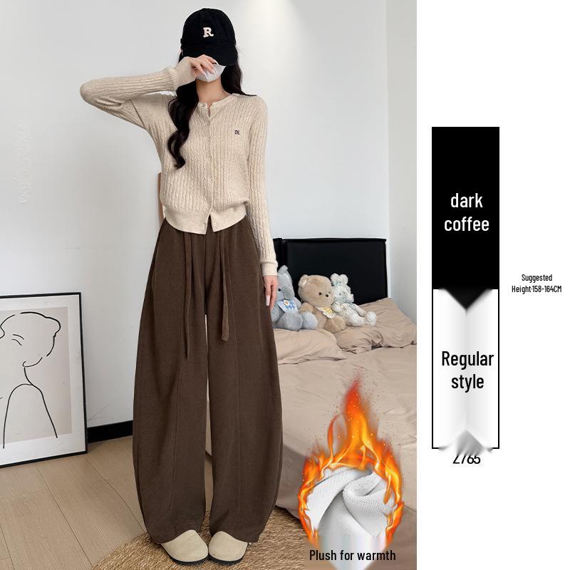 Women's Fleece-Lined Retro Scimitar Pants: Autumn/Winter 2025, High-Waisted Loose Chenille Wide-Leg with a Slimming Drape.