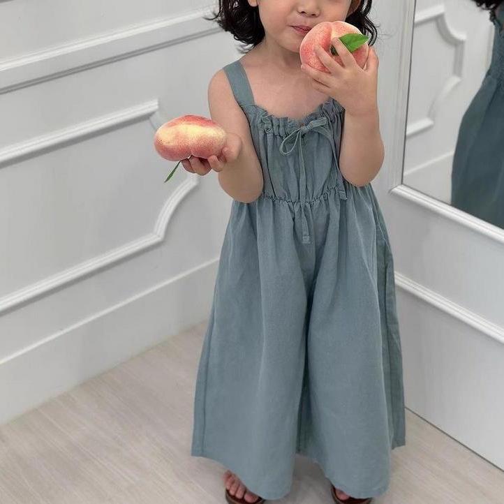 Summer Girls Jumpsuit Loose Children Wide Leg Pants Cotton Baby Girls Sling Pants Fashion Kids Clothes