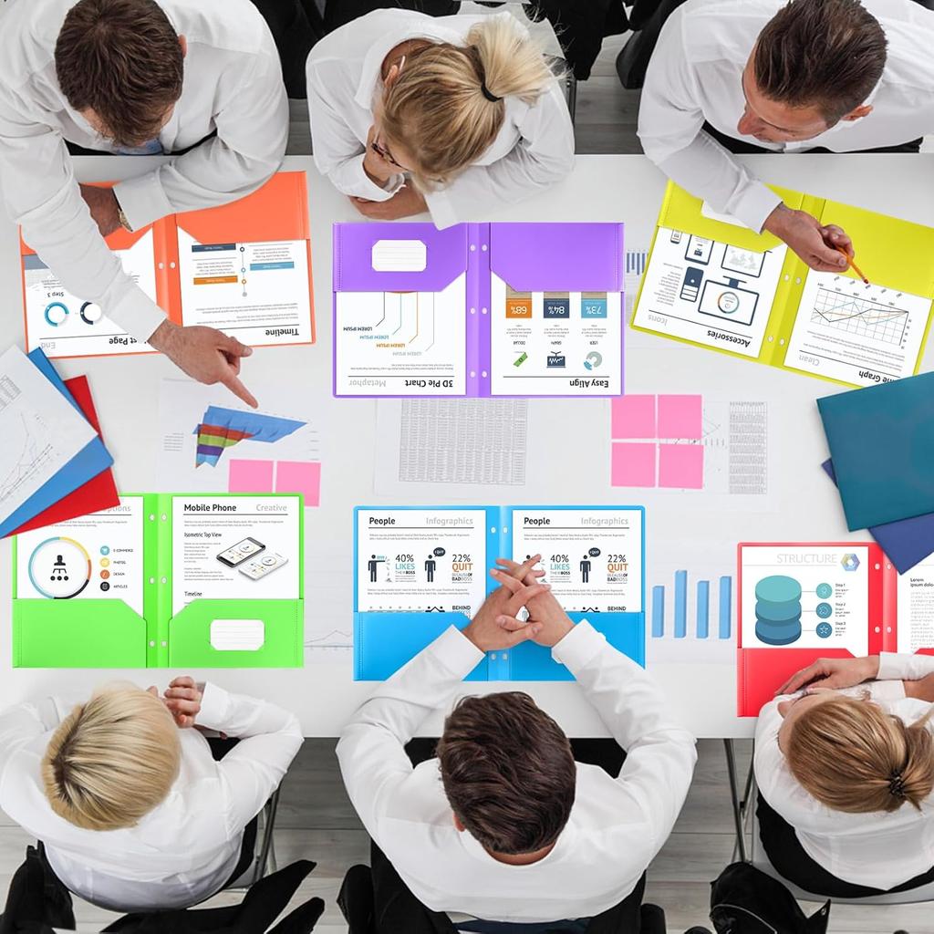 Timart Folders with Pockets 3 Hole Punched-6 Pack, 2 Pocket Heavy Duty Plastic Pocket Folders for 3 Ring Binder, Fit Letter Size File Folder for