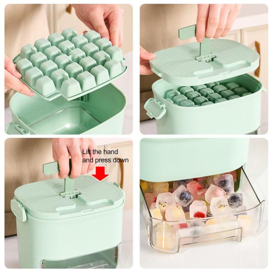 Ice Tray with Lid & Bin Press To Release 52 Cavity Ice Cube Mold for Freezer BPA-Free Stackable Ice Cube Maker for Drinks Whiskey Coffee Cocktail