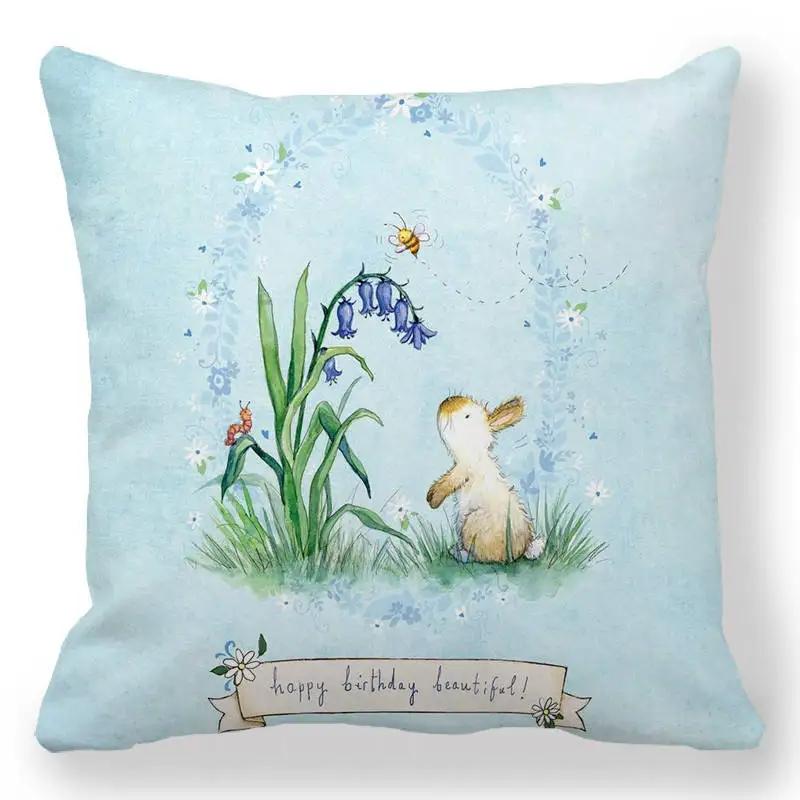 Easter Decorative Pillowcase Cartoon Egg Rabbit Flower Print Cushion Cover Bedroom Room Home Decor 45X45 Cm