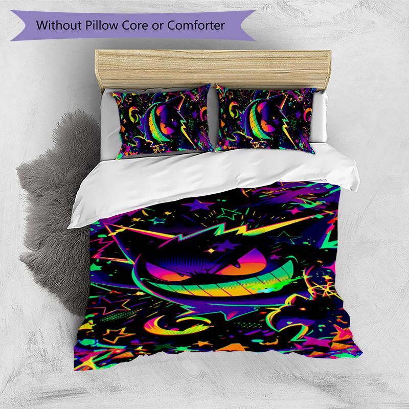 Pokémon Pattern Printed 3PCS Bedding Set, Soft Skin-Friendly Washable Duvet Cover & Pillowcases Set