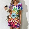 Mode d'été Robe pour femme à col en V Imprimé Artistique Motifs Floraux Robes Courtes Sexy