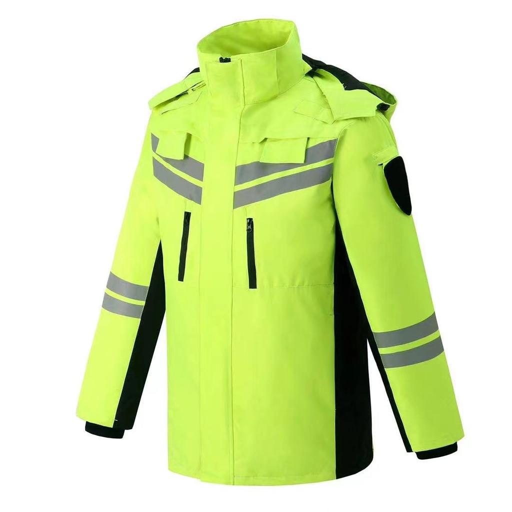 Traffic Duty Rainproof Cotton-padded Clothes Wholesale Thickened Liner Winter Cold-proof Warm Raincoat Traffic Road Administration Reflective Cotton