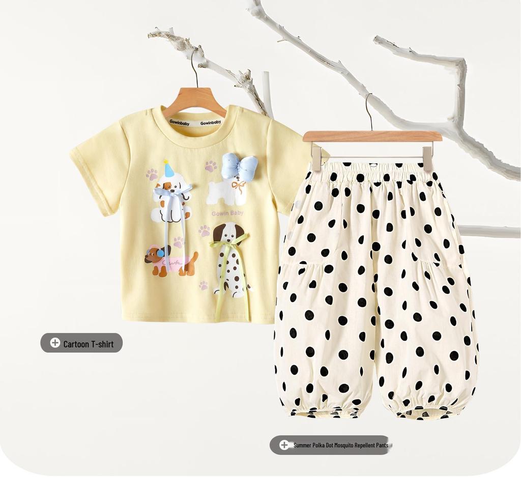 Kay Baby Girl Polka Dot Cotton Culottes - Summer 2025 Mosquito-Proof, Lightweight Thin Pants for Girls