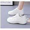 Små hvite damesko vår og høst mote rund tå ensfarget tykksålede sneakers med kryssreim