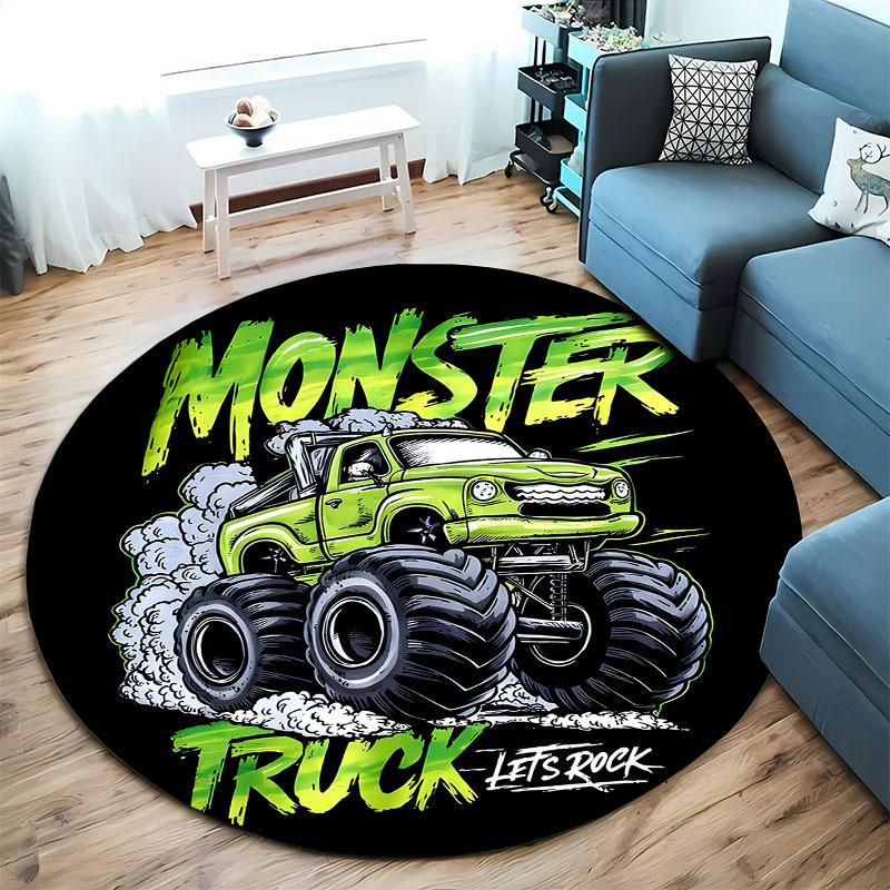 "Vibrant Monster Truck Rug for Kids' Rooms" round carpet for home sofa bedroom, gift