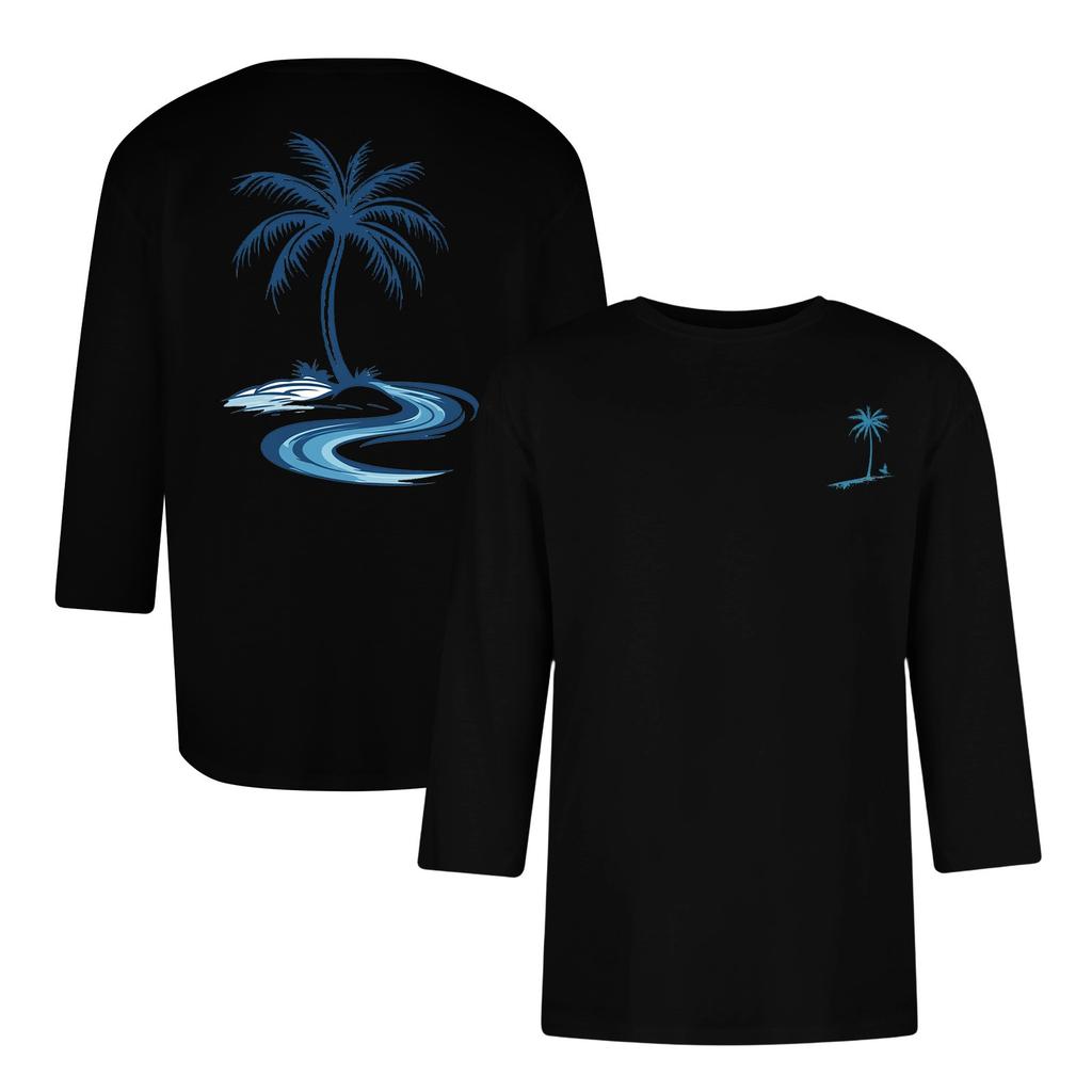 Men's casual and fashionable printed collar three-quarter sleeve top T-shirt