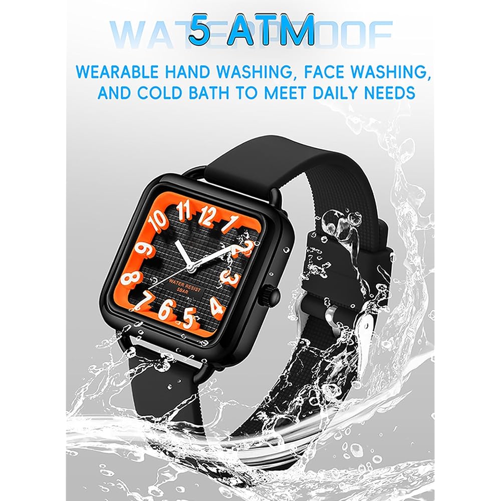 Unisex Analog Square Face Watch 5ATM Waterproof Lightweight Silicone Band Casual Stylish for Students