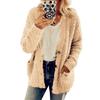 Damen Pullover Mantel Langarm Kragenlos Strickjacke mit Taschen Locker Geschnitten Uni