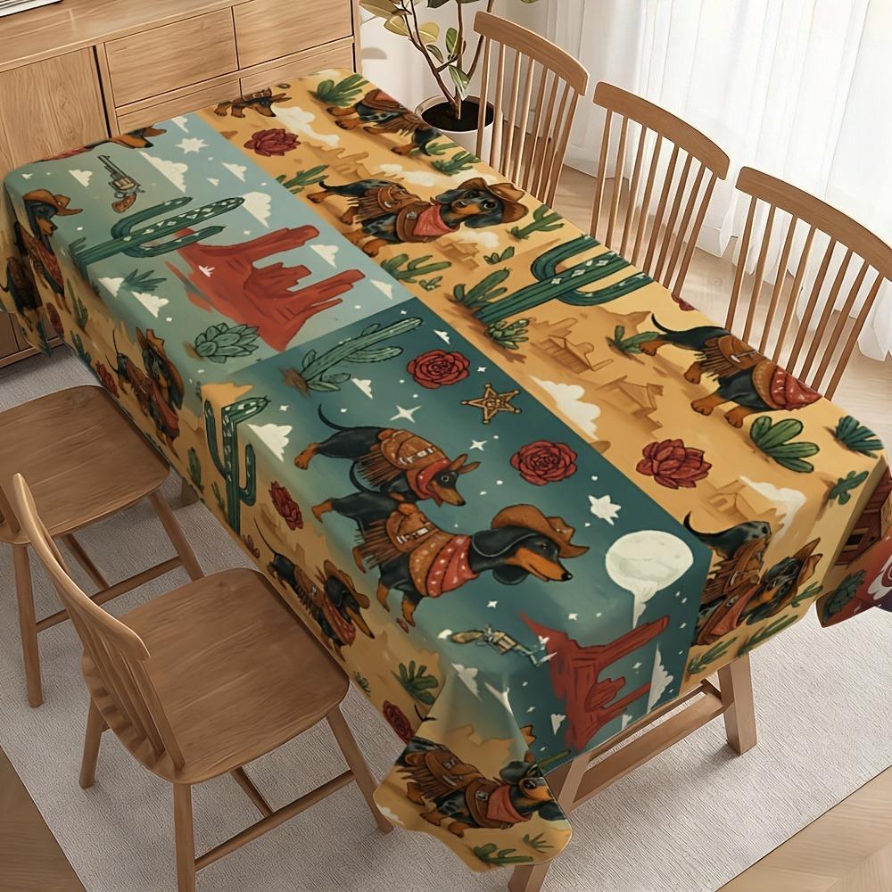 Western Wilderness Style Cartoon Tablecloths for Table Decor Waterproof Rectangle Reusable Tablecloth for Kitchen Dining Party