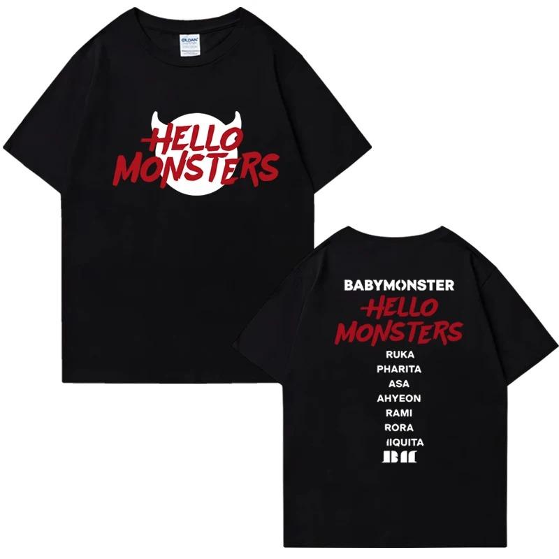 Popolari Magliette Babymonster Hello Monsters World Tour 2026 Nuove Unisex Vintage Abbigliamento in Cotone Uomo Donna Maglietta a Maniche Corte