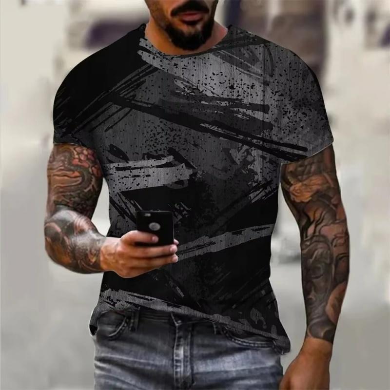 Pánské barevné tričko s geometrickým vzorem Color Block 3D potištěná trička Letní pouliční s krátkým rukávem s kulatým výstřihem Volná trička