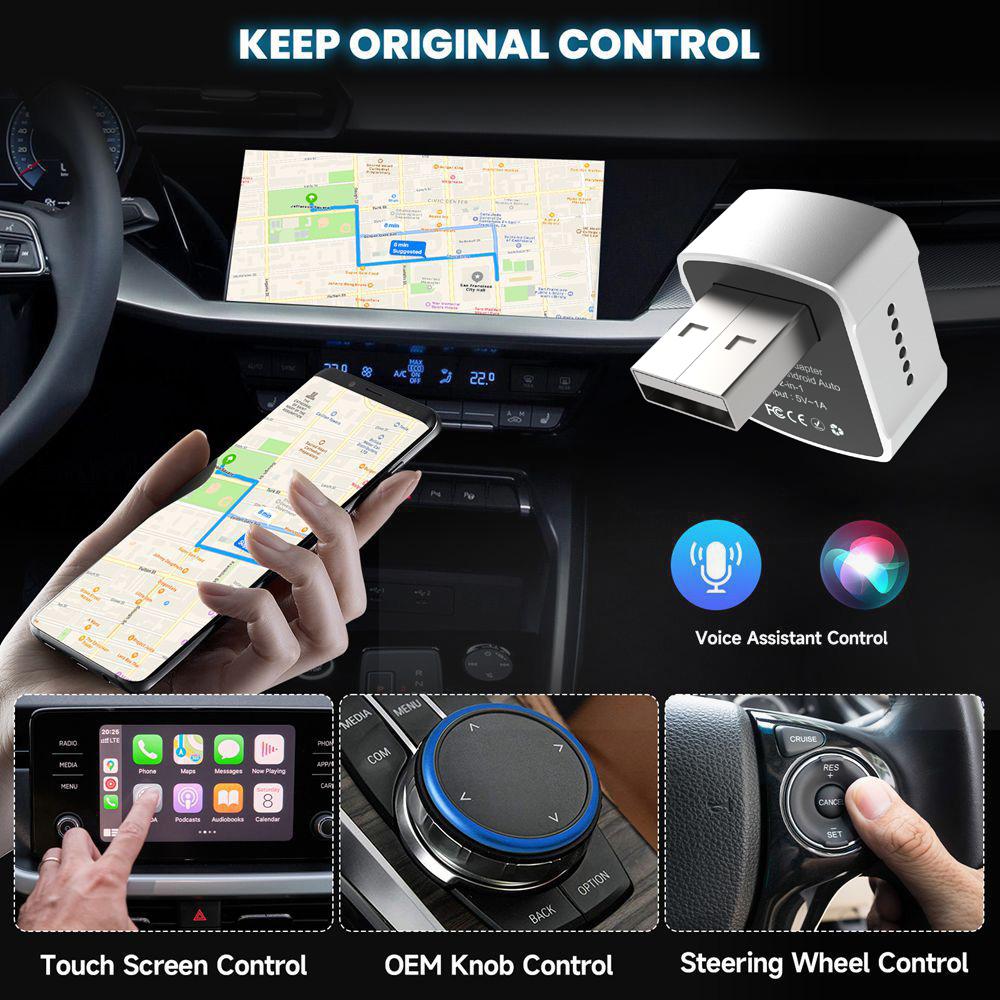 2 IN 1 New Smart Wireless CarPlay Android Auto Adapter Hassle-Free Plug&Play Stable BT WiFi Connect OTA Updates Fit 99% Vehicle