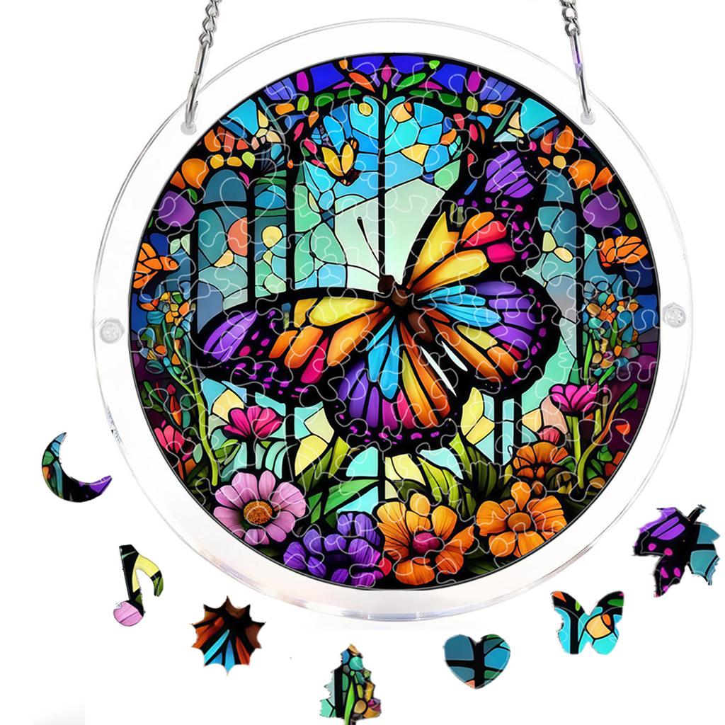 Acrylic Puzzle Window Hanging with Hanging Chain Elegant Suncatcher Kit Non-Fading UV Print Window Ornament for Room Wall Art