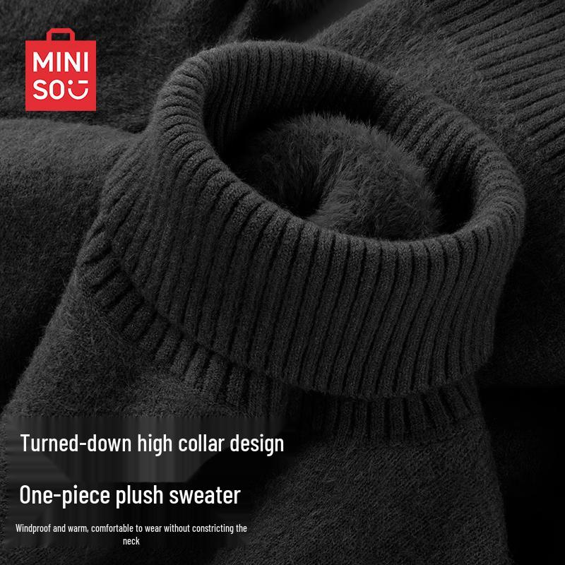 MINISO Men's Winter Turtleneck Fleece Lined Sweater