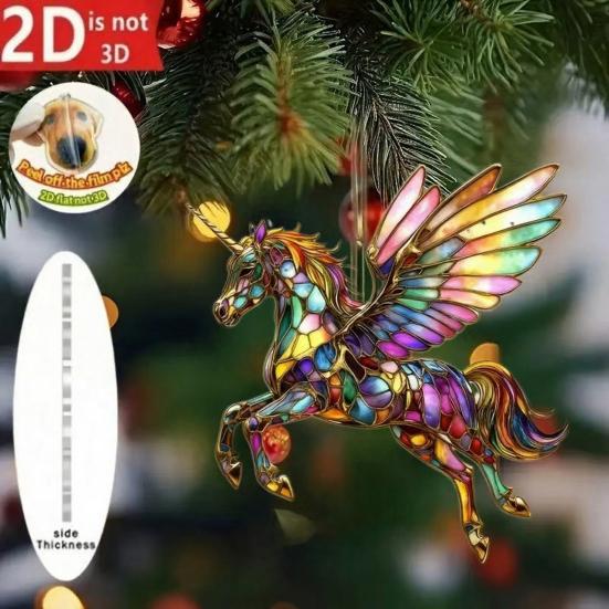 2Pcs Horse Pendant 2D Acrylic Animal Charm Christmas Tree Door Window Wall Hanging Ornament Automotive Decoration