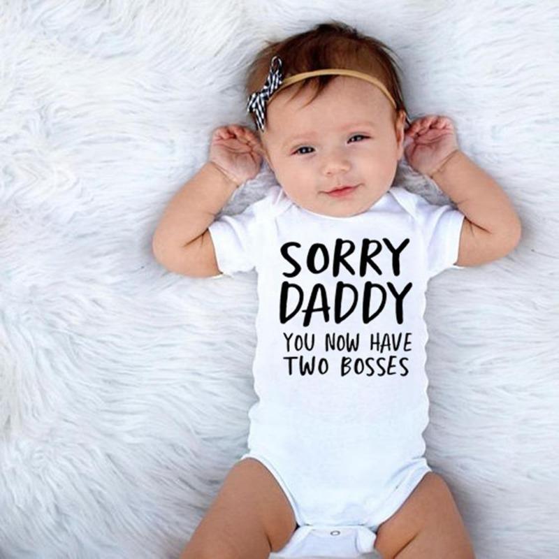 Newborn Baby Romper Sorry Daddy You Know Have Two Bosses Print Infant Cotton Jumpsuit Bodysuit