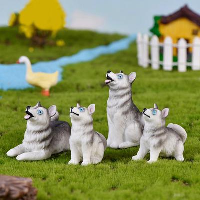 Resin Simulation Husky Dog Animal Figurine Miniature Fairy Garden Bonsai Decor