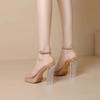 11CM Summer Ankle Buckle Strap Open Toe CRYSTAL Transparen Platform Square Heels Women's Sandals Nightclub Shoes