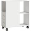 Printer Stand, Rolling Storage Unit, Drawers, Adjustable Shelf, Open Compartment, White