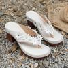 Fashion Shoes Low Rubber Flip Flops Hawaiian Rome Hoof Heels Fabric PU Rubber Flip Flops Low Shoes Hawaiian PU Rome Fabric Hoof