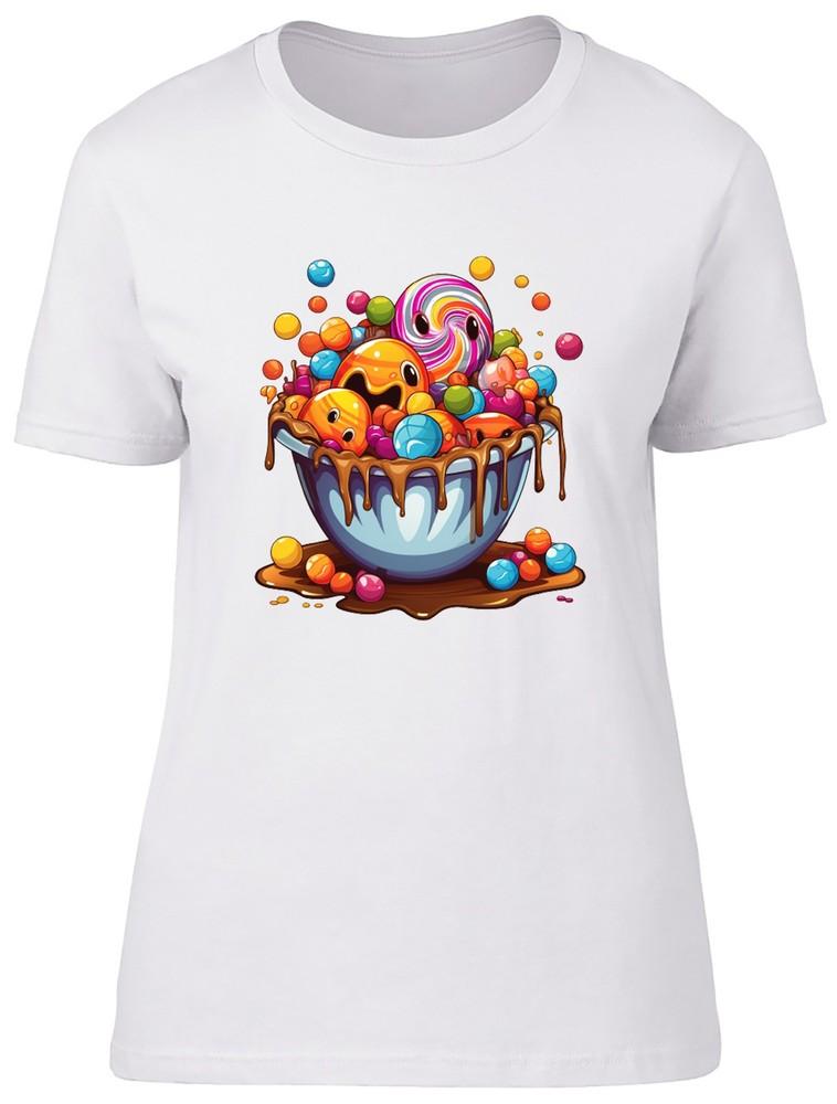 

Halloween Sweets Womens T-Shirt Overflowing Candy Trick or Treat Ladies Gift Tee S
