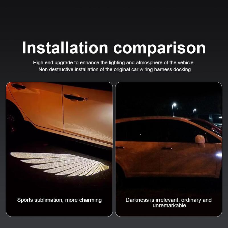 2pcs LED Welcome Lights Car Ambient Accessories Door Rearview Mirror Angel Wing Auto Carpet Lamp Dual Controller Atmosphere Lamp