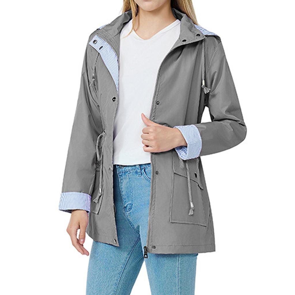 Womens Raincoats With Hood Lightweight Outdoor Hooded Waterproof Windbreaker Solid Trench Coat Jacket Plus Size