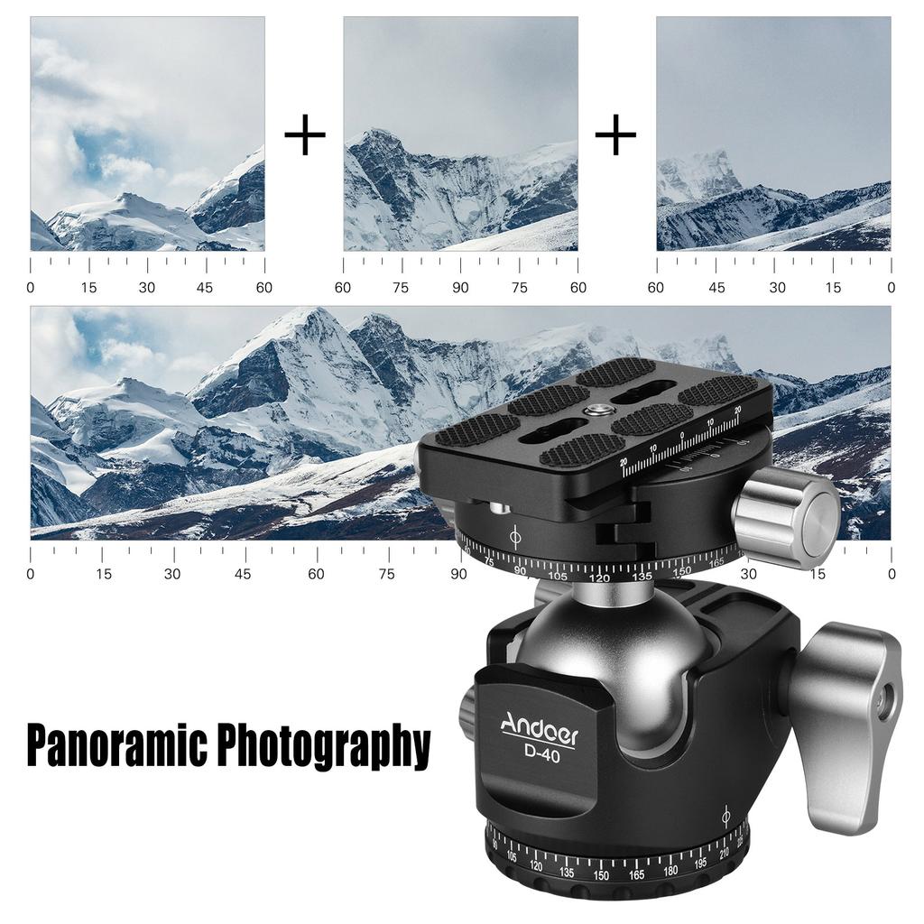 D-40 PRO Double Panoramic Head CNC Aluminum Alloy Ball Head U Notch Design Low Center of