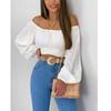 European & American Women's Off-the-Shoulder Lantern Sleeve Crop Top with Lace-Up Design