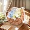2 PCS Wicker Rattan Flower Baskets Small Half Moon Wicker Basket with Handle and Ribbons Wedding Flower Girl Straw Basket Willow Woven Storage for