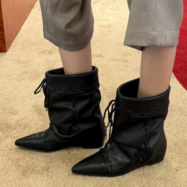 Cowhide version~ Korean niche split-toed thin boots short boots women's 2025 new thick heel versatile rear zipper Martin boots