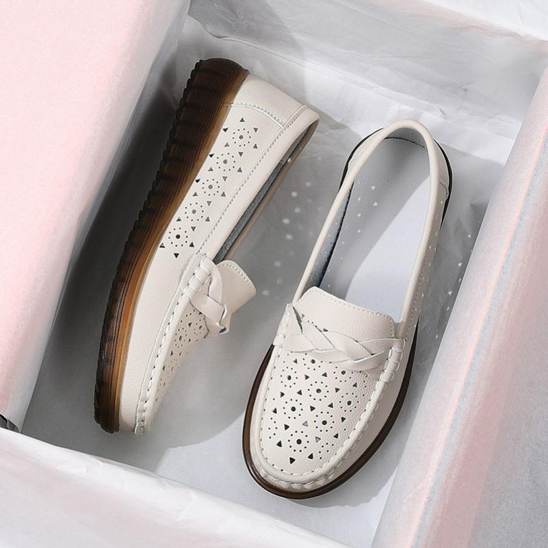 Summer Leather Hollow Women's Shoes, Non-slip Soft-soled Women's Pea Shoes, Four Seasons Lazy Shoes, Leather Shoes, Women's PU