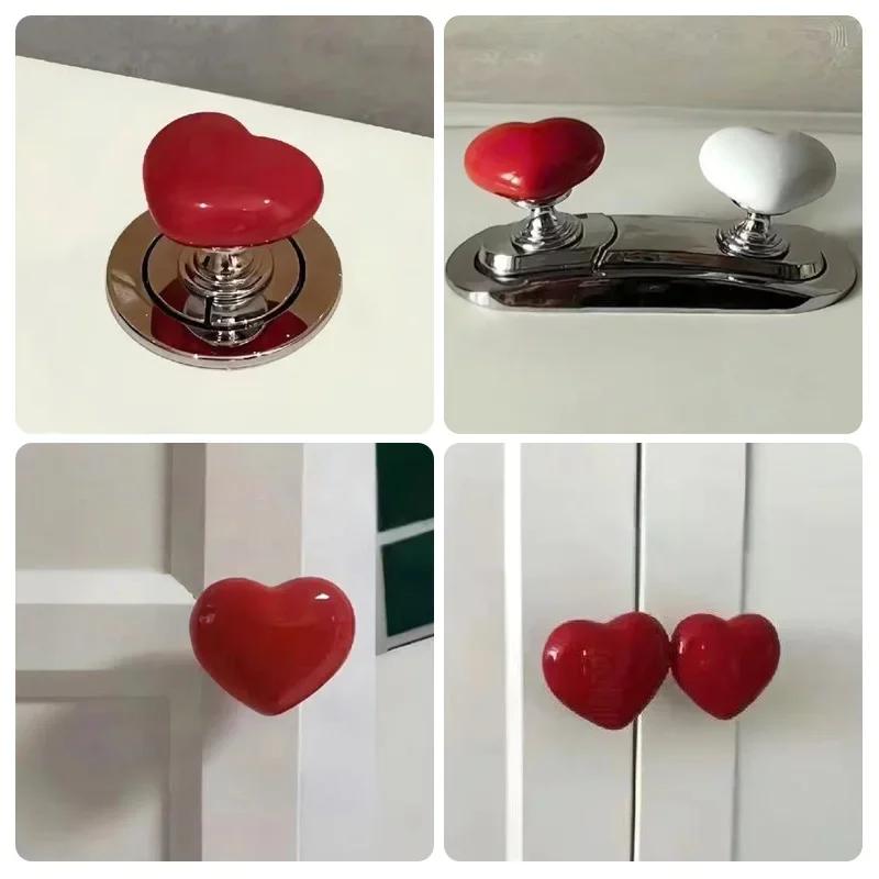 Heart Shaped Toilet Press Button Cute Rabbit Toilet Drain Button Tank Push Switch Nail Protector Love Button Bathroom Accessori