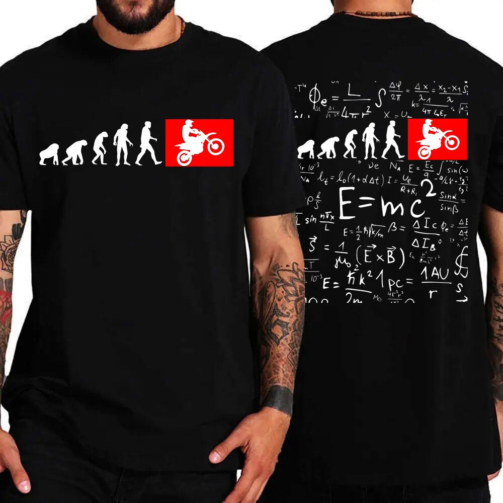 Vintage T-shirt for Men Human Evolution Motocross Design Tees Autocycle Motorbike Speedometer Double-sided Print Game Black Tops