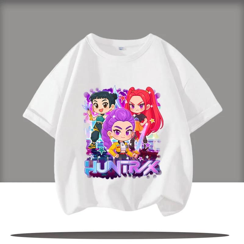 KPop Devil Hunter Cartoon Anime Peripheral Printed Children's Round Neck Fashionable Comfortable Girls' T-shirt