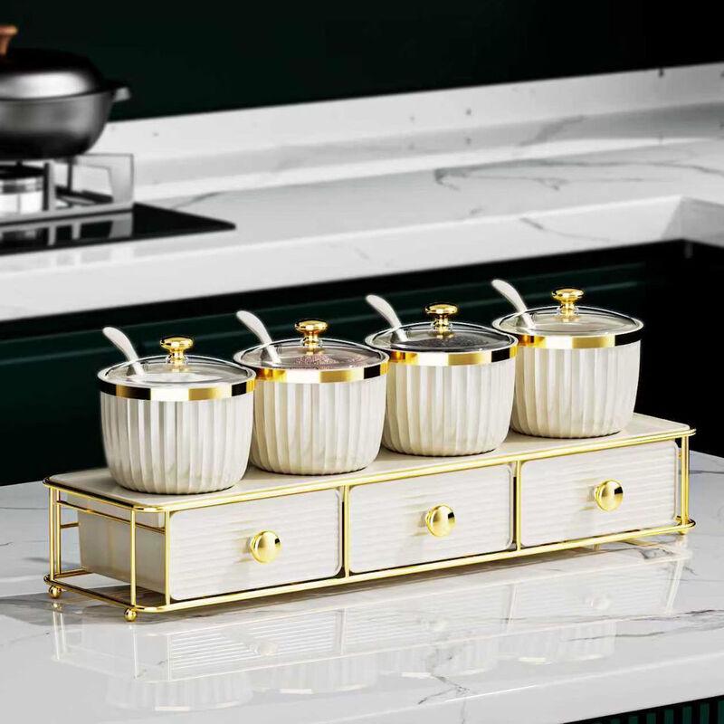 Deouxingguang 4-Grid Spice Jar Set with Storage Rack