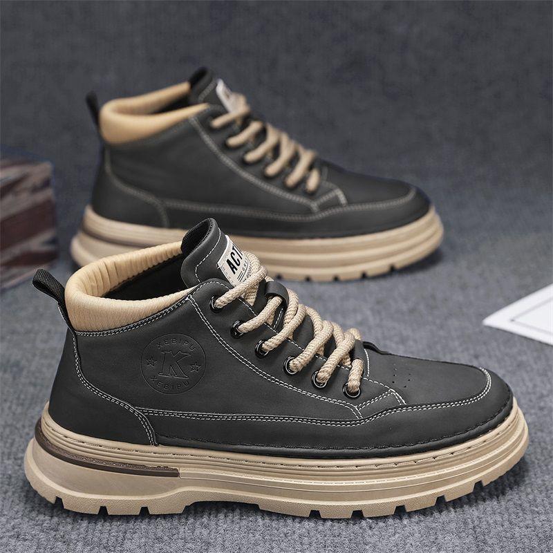 Men's Martin Boots: Retro British High-Top Leather Shoes for Autumn – Trendy, Thick-Soled Casual Work Boots.