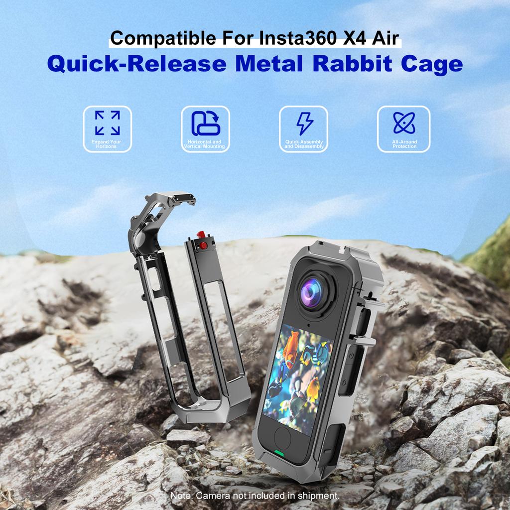 For Insta360 X4 Air Metal Frame Shockproof Protective Rabbit Cage Expansion Case with 1/4 Threads Cold Shoe Mount Accessories