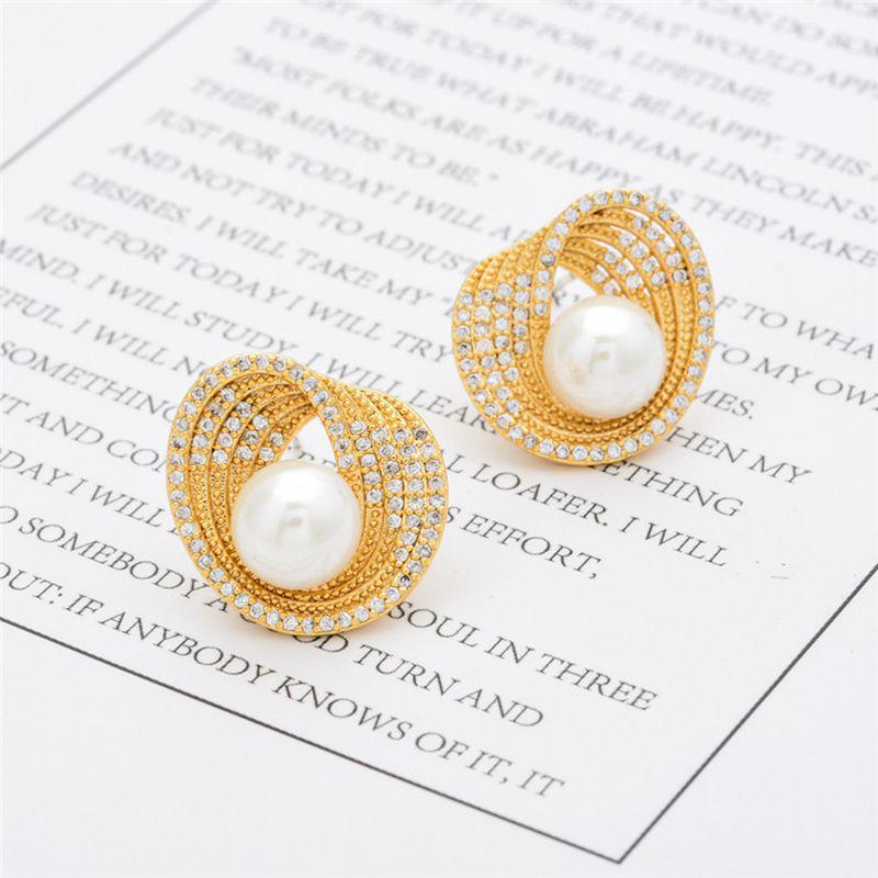 Korean Dongdaemun Zircon Pearl Earrings, Women's S925 Silver Anti-Allergy Studs