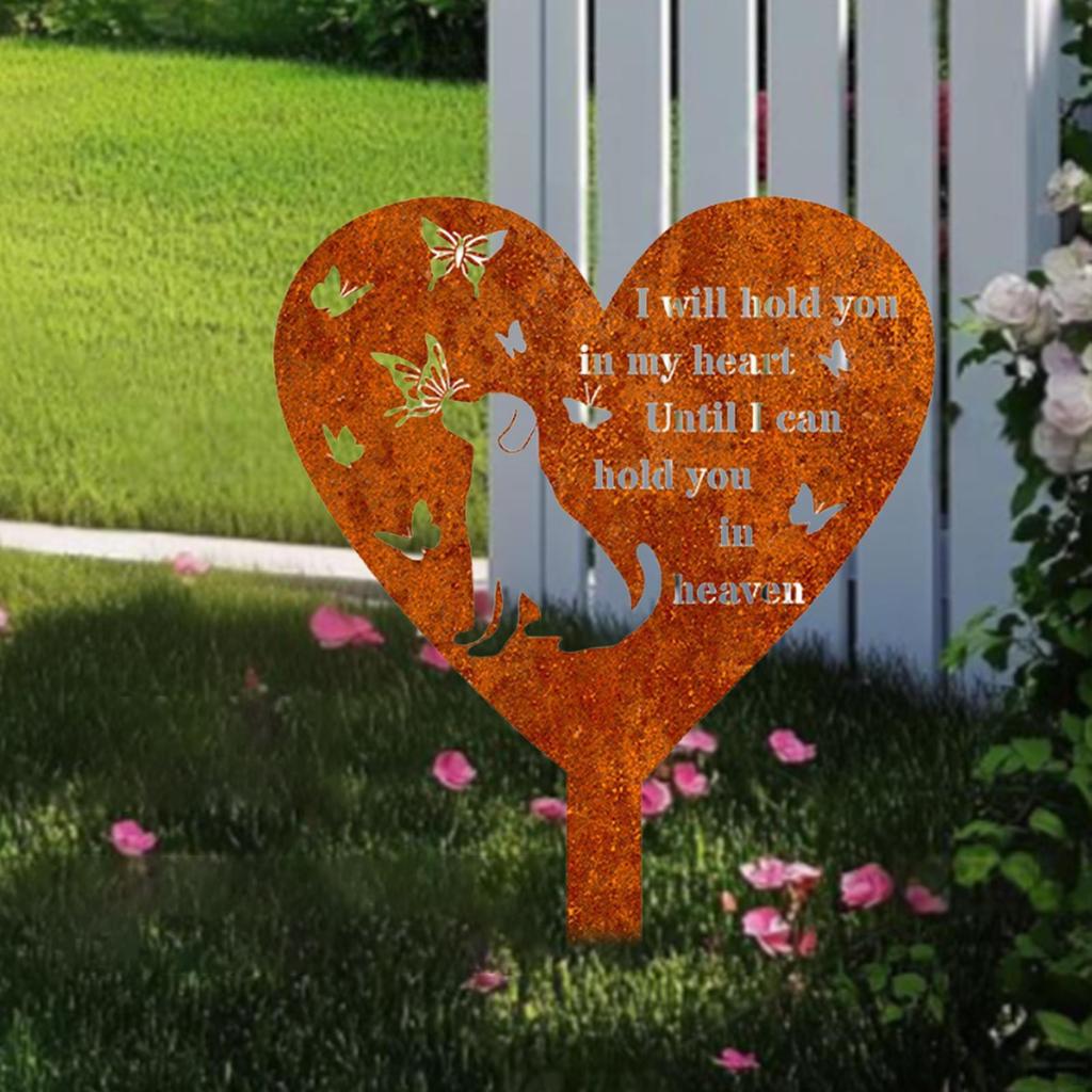 Cemetery Decoration with Metal Grave Stake, Heart Shape Memorial Plaque