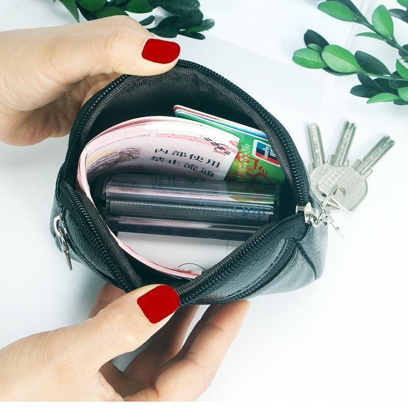 Porte-monnaie compact à fermeture éclair en cuir PU pour femme, petit portefeuille minimaliste, porte-cartes, pochette à clés, usage quotidien