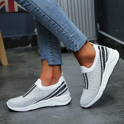 Sneakers Women Vulcanize Shoes Crystal Shiny Elastic Band Sock Shoes Woman Comfort Casual Loafers Bling Shoes Slip On Female