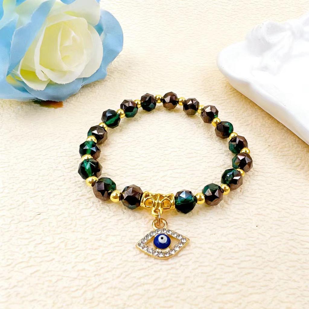 Retro Luxury Beaded Evil Eye Bracelet - European and American Style Glass Crystal Jewelry
