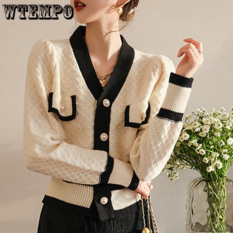 Donna Vintage Ufficio Signora Cardigan a Manica Lunga Maglieria Elegante Moda Francese Maglione Cappotto Monopetto Y2k Autunno Capo d'Abbigliamento Esterno
