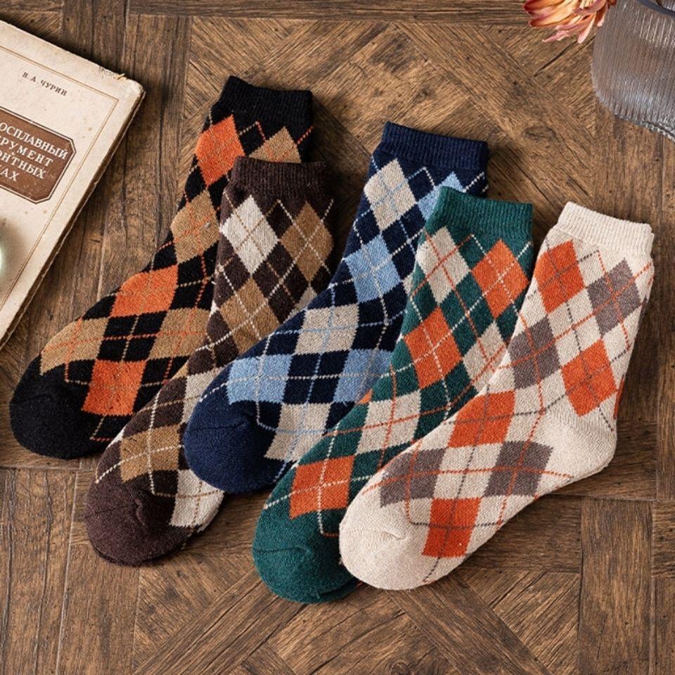 Women's Cotton Socks Fashion Design Plaid Check Harajuku Thicken Warm Socks
